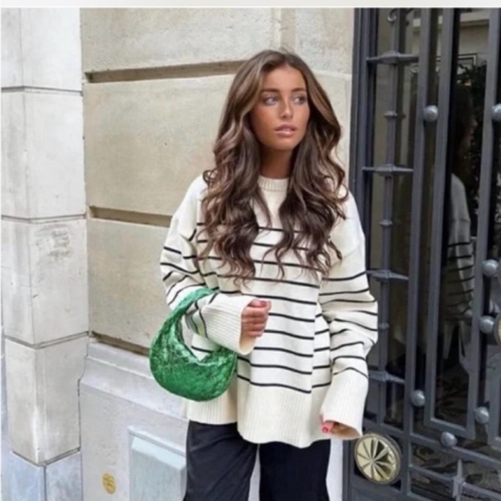 Zara Bloggers Favorite Cream and Black Striped Sweater